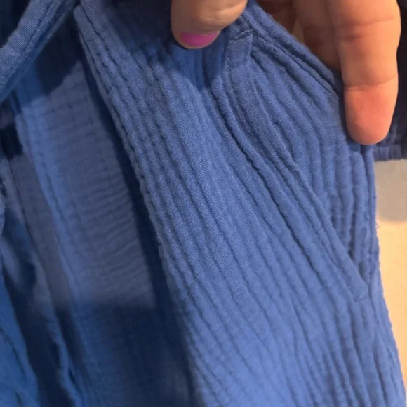 LIVERPOOL Blue Button-Front Gauze Shirt Dress Size S with pockets - Picture 3 of 4